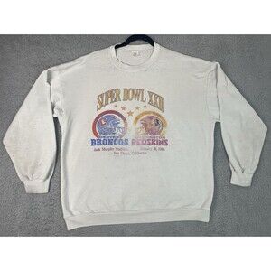 VTG 80s Super Bowl XXII Redskins Broncos Sweater Mens 2XL 50 White Made in USA